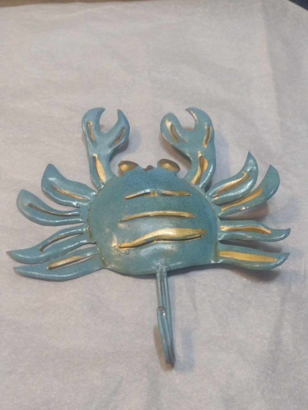 Blue and Gold Crab Wall Hook - Coastal Home Wall Decor
